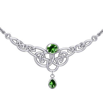Celtic Knotwork Silver Necklace with Dangling Gemstone TN259 - Jewelry